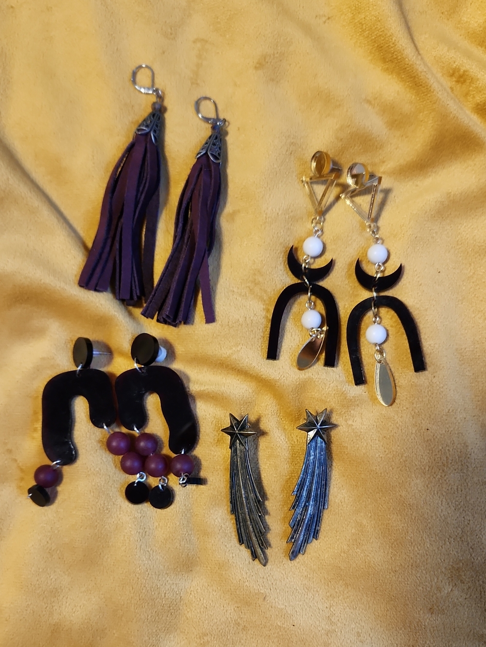 Purple Tassel Leather Drop Earrings - Women Jewelry Set, Fringe, Star, Geometric